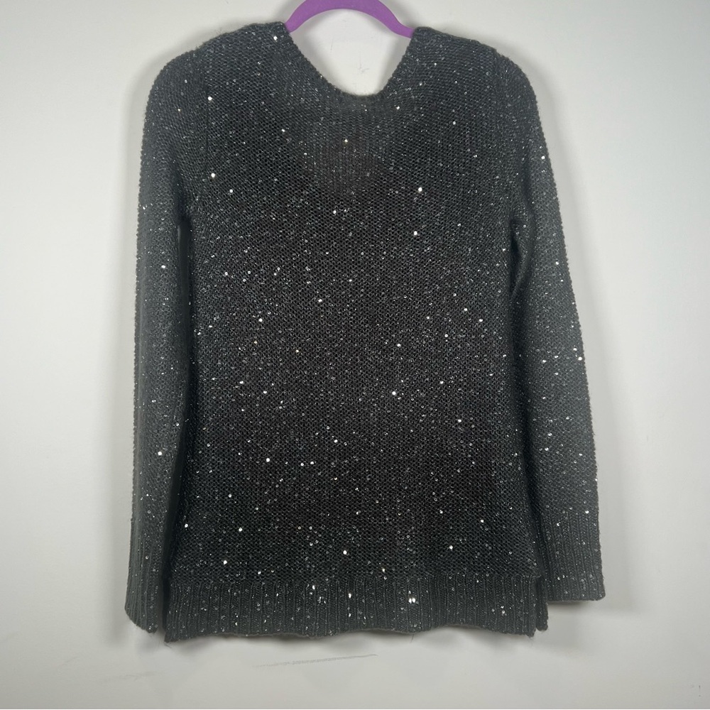 Apt. 9 Grey Oversized V-Neck Sweater with silver sequins sewn throughout size S - Picture 2 of 8